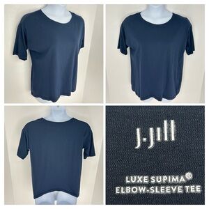 J.Jill‎ Luxe Supima Scoop Neck Tee Size Medium Navy Career Casual Travel Tencel